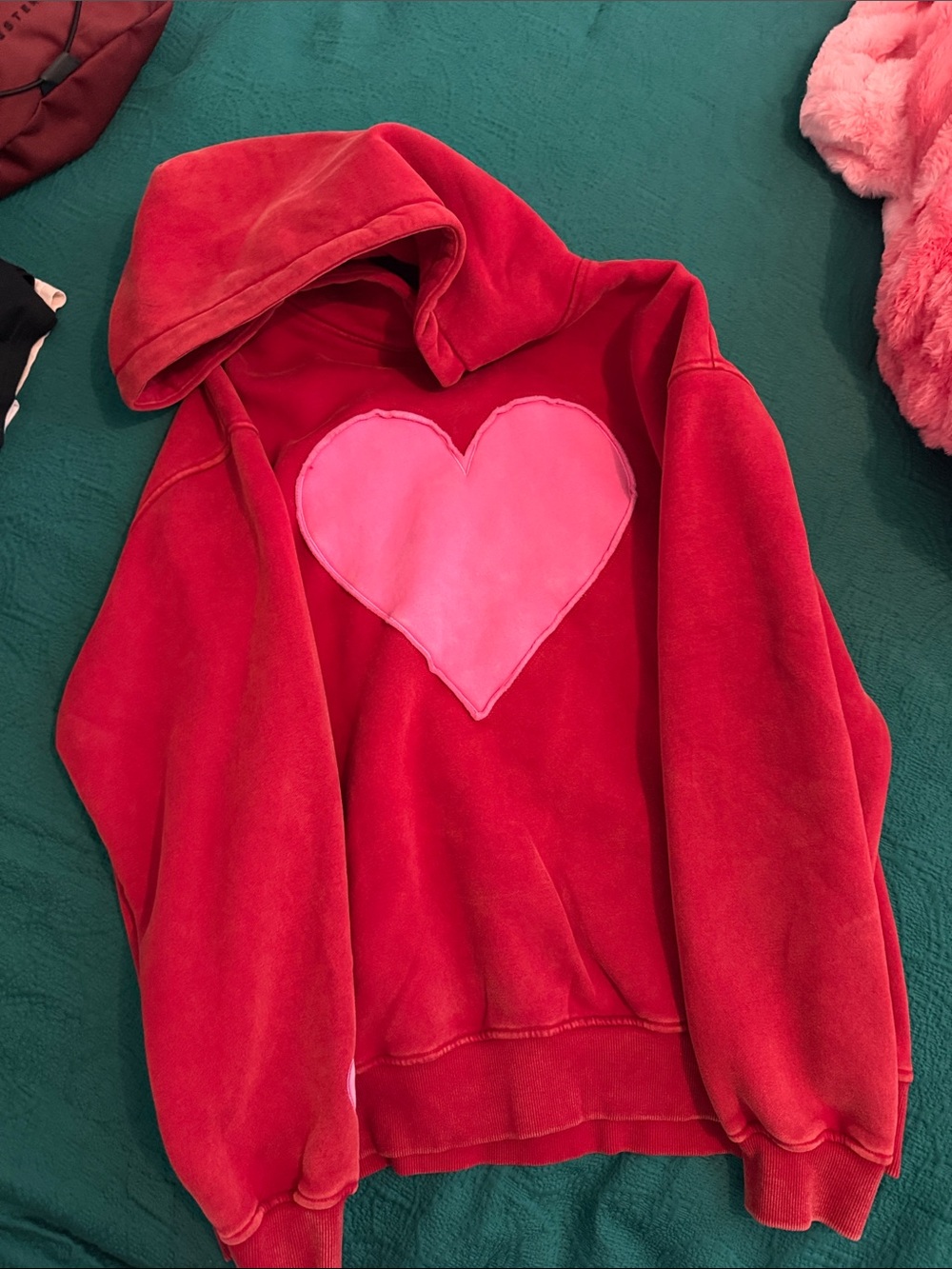 Thick Heavyweight Red Washed Heart Hoodie